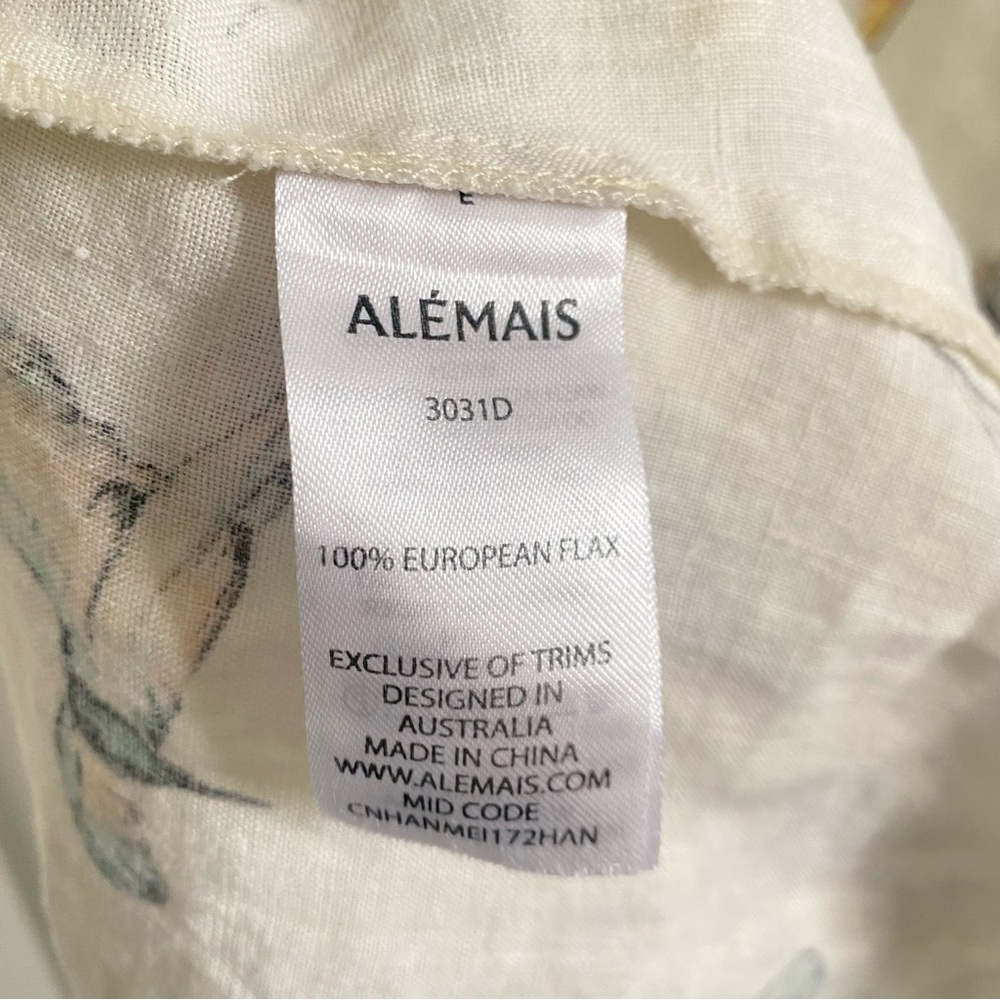 Alemais | Cream Midi Dress with Pastel Pink Trim and Tropical Print - sz 6 (us) - Picture 9 of 11